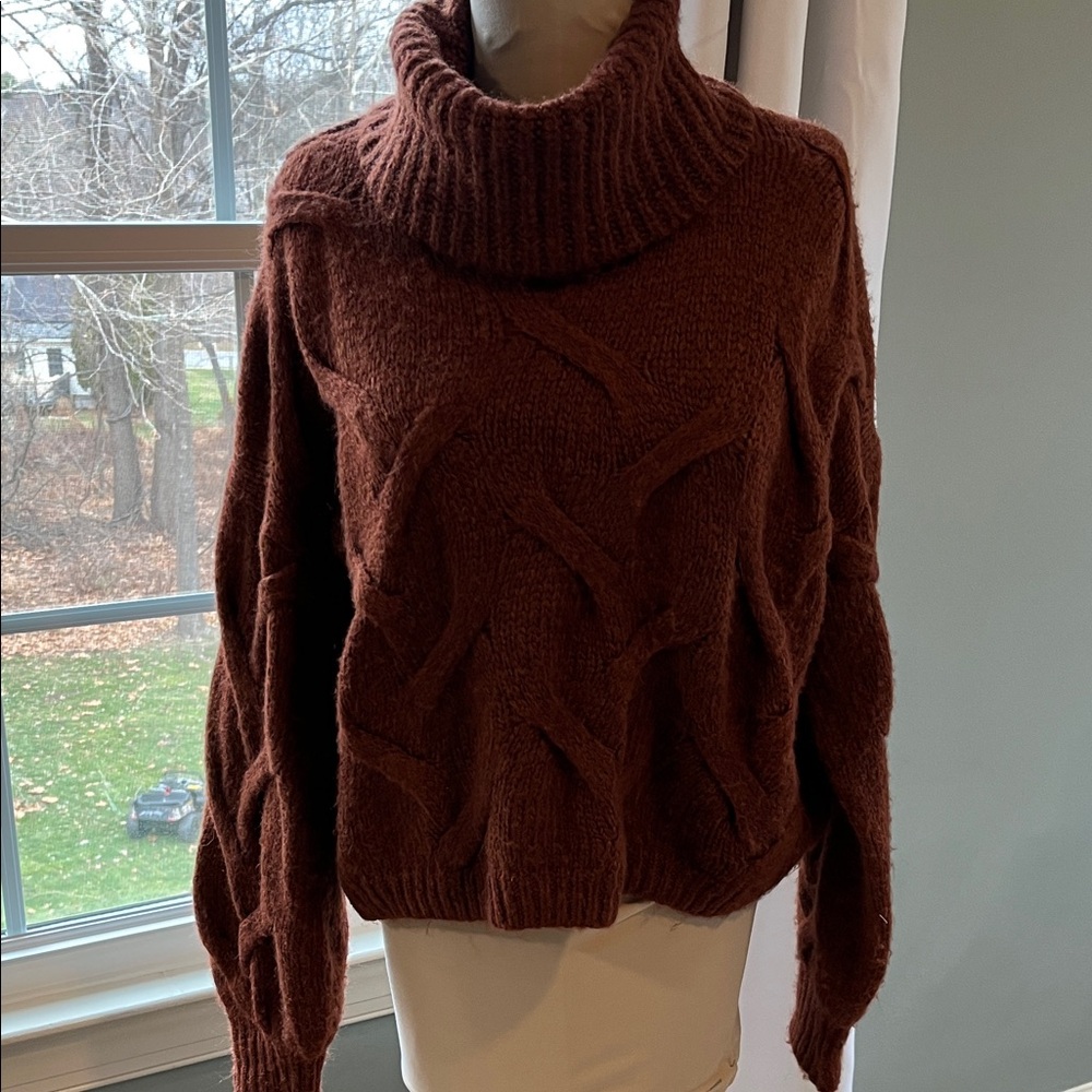 Madewell Cable Knit Turtleneck Sweater - Brown